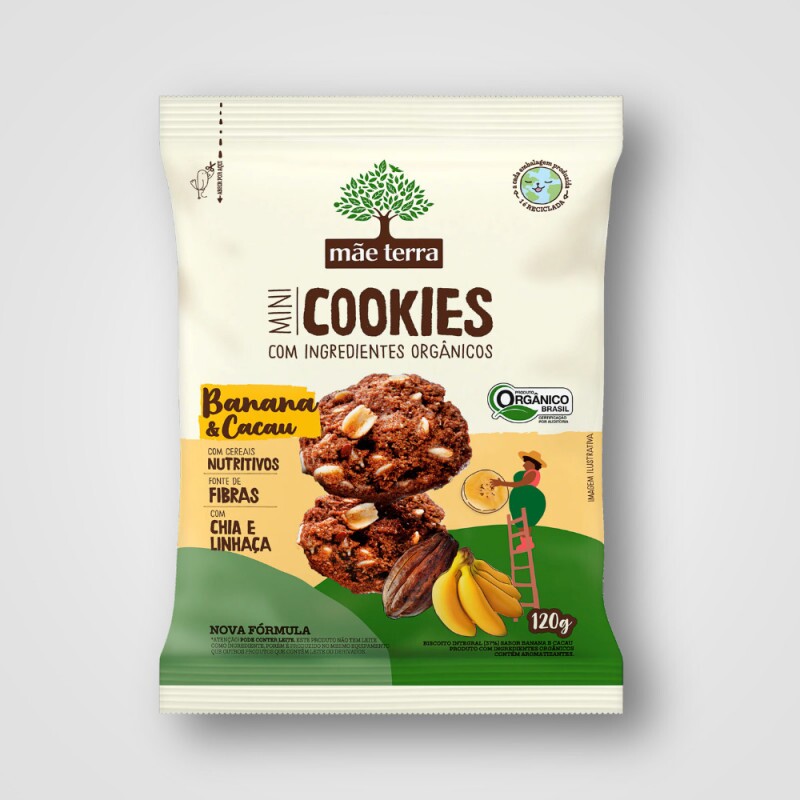 Biscoito mãe terra Orgânico Integral Banana e Cacau 12X120G